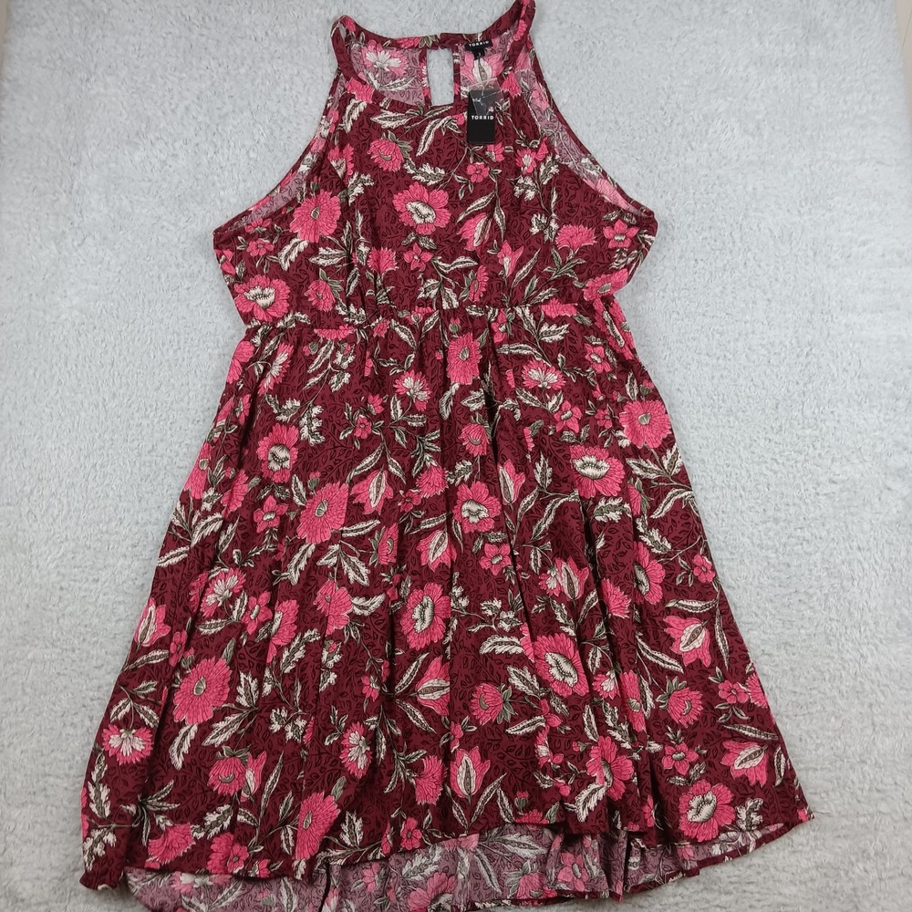 Torrid Dress Mini‎ Wash Challis Halter Neck Hi Low Woman 3 Burgundy 41075027